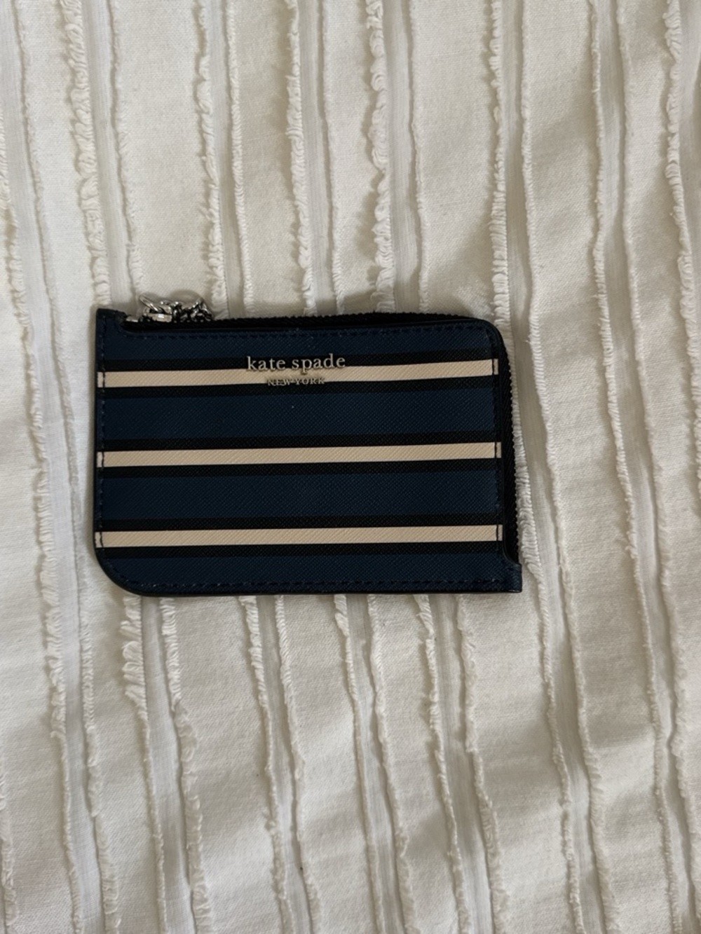 kate spade Navy & Cream Striped Zip Card Holder